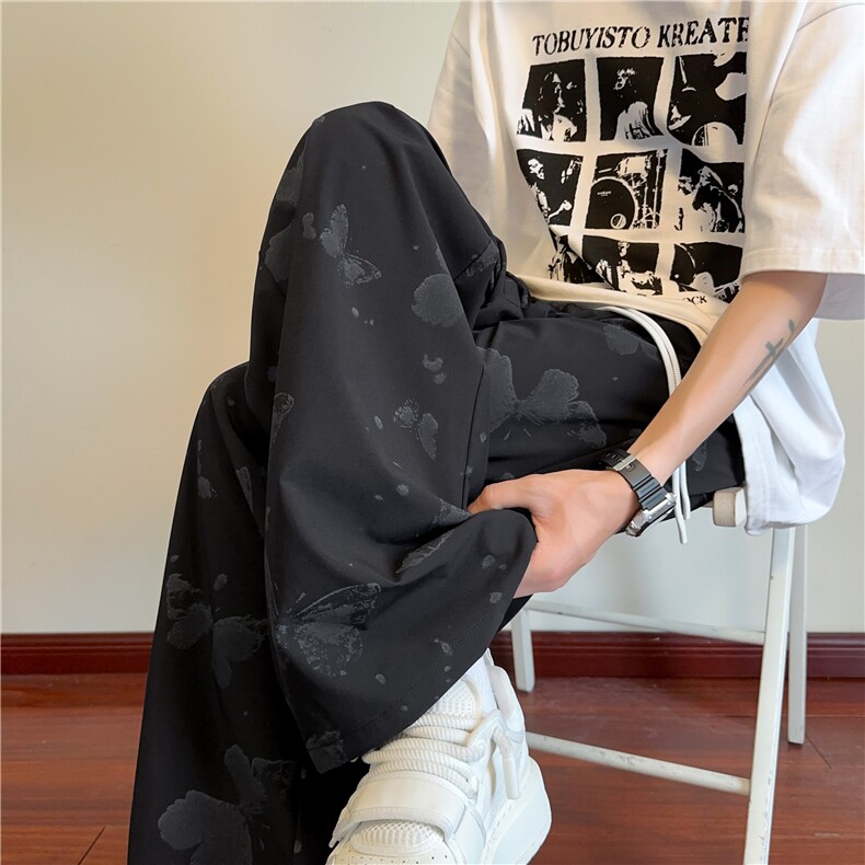 抖音品质夏季新款蝴蝶印花宽松冰丝休闲裤B315-K25553-特p30控58,男装休闲裤,电商B315