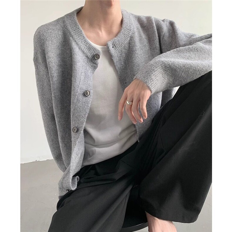 【有货】D2383-P58松弛感圆领开衫毛衣慵懒风软糯毛衣外套冬,男装针织衫/毛衣,星座603-2