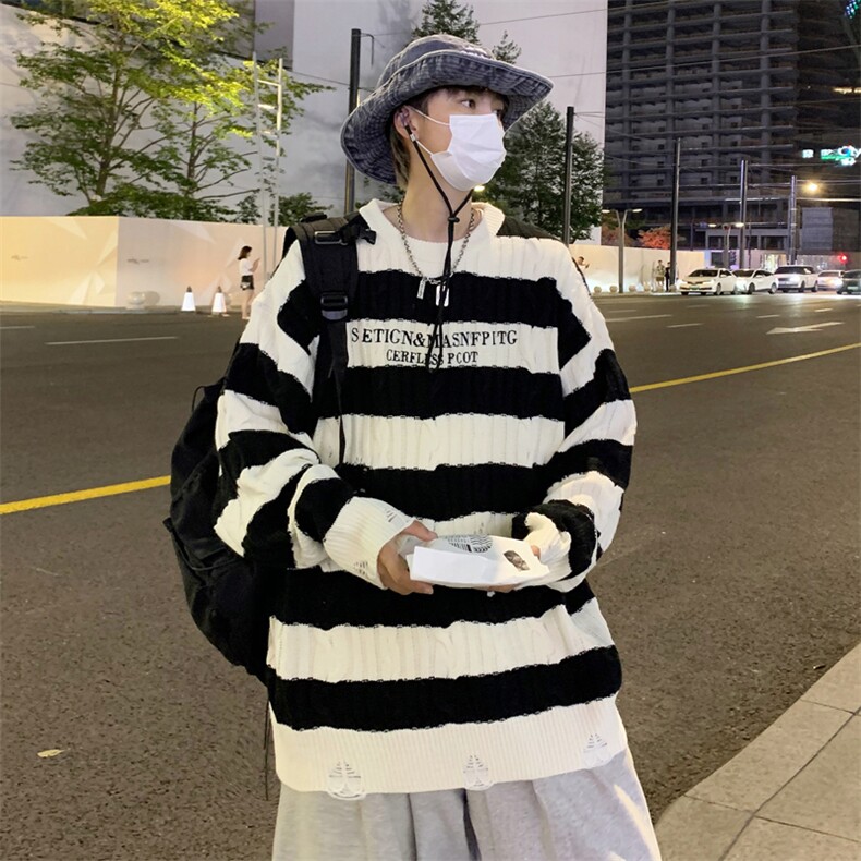 潮男女情侣毛衣秋季慵懒线衣撞色针织衫美式上衣MY03-P45,男装针织衫/毛衣,星座308B-1