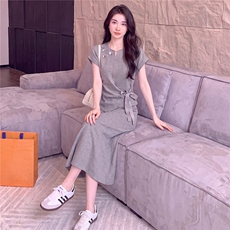 个性简约时尚套装裙女夏季新款蝴蝶结设计短袖上衣半身长裙两件套，女装套装/套裙，江南