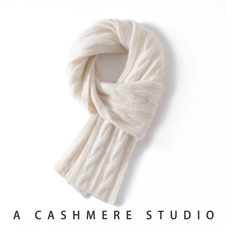 2025休闲时尚百搭通勤简约麻花小围巾，围巾，暖思纯羊绒