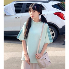 抖音得物品质二开240克宽松纯棉美式潮牌印花三条杠中性风短袖T恤，男装T恤，电商A486