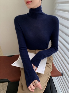 肌理纹扬子精纺羊毛衫软糯面膜打底衫秋冬无缝堆领女薄针织毛衣图片