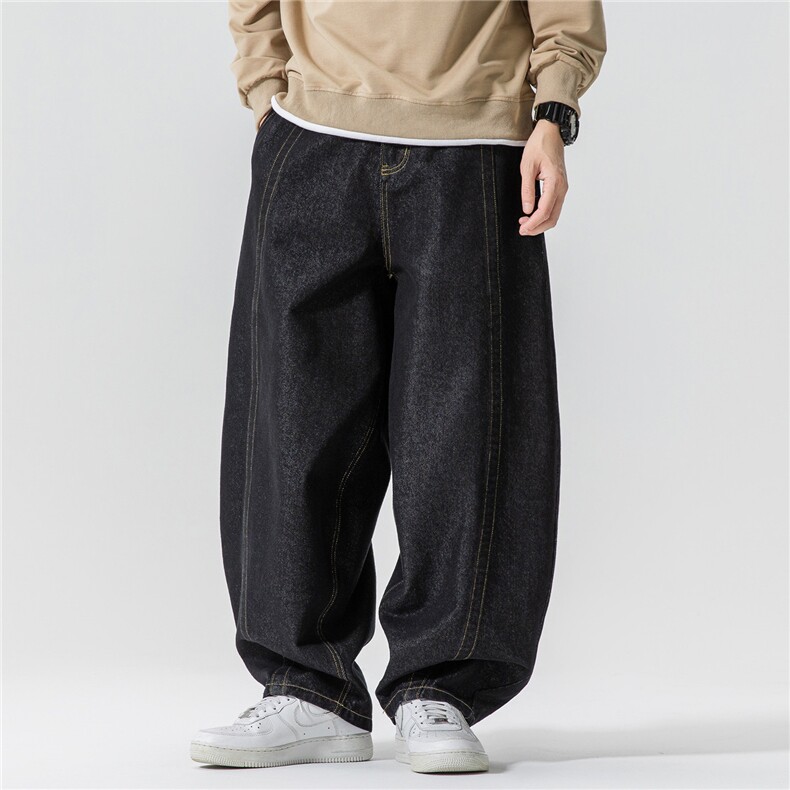 春装新款大码日系港风复古美式牛仔裤直筒休闲阔腿裤潮H821/P70，男装牛仔裤，电商A221A