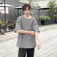 现货夏季纯色亚麻潮宽松新中式大码棉麻短袖男MT08-特P25控48，男装T恤，星座205-5