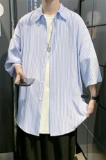 2025男装春夏新款港风条纹短袖衬衫上衣D201-DM93-P40，男装T恤，电商D321-1