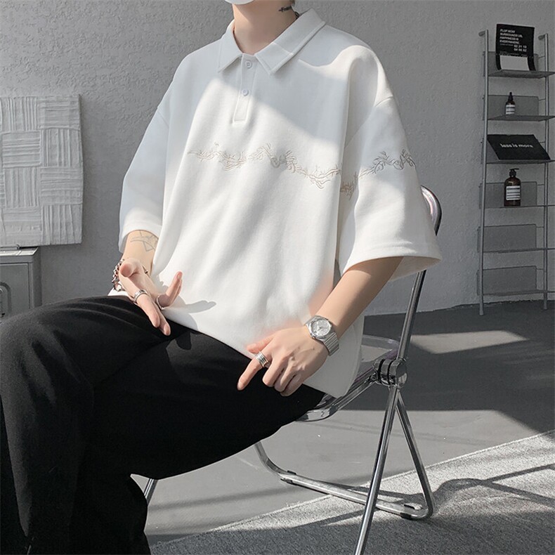 8XL-M新中式刺绣图腾短袖polo衫大码翻领T恤半袖保罗衫DX1212/P45,男装T恤,电商B238