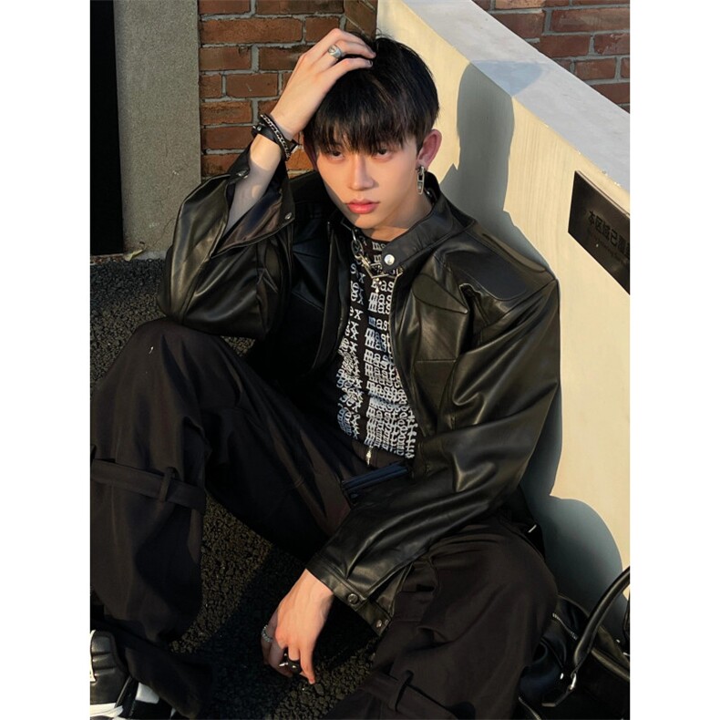 【有货】美式机车垫肩皮衣外套男高级感痞帅立领夹克3360CC-特P78,男装夹克,星座1007（原301D）