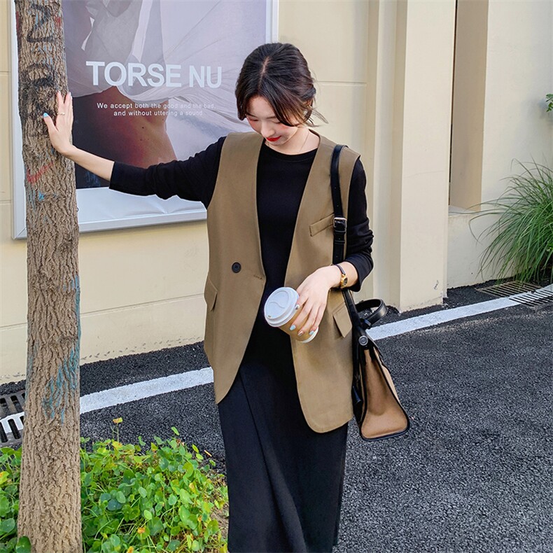西装马甲连衣裙套装女2025新款春秋复古减龄气质设计感宽松两件套,女装套装/套裙,2C316