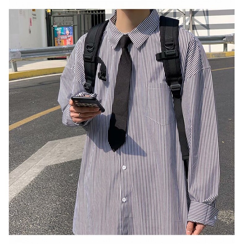 GS508P45男士夏季港风潮流条纹宽松休闲外套韩版日系百搭帅气衬衣,男装衬衫,星座1108-5
