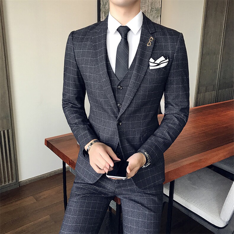 小格子西服套装礼服三件套西装礼服商务 SJT-X13-P280图片