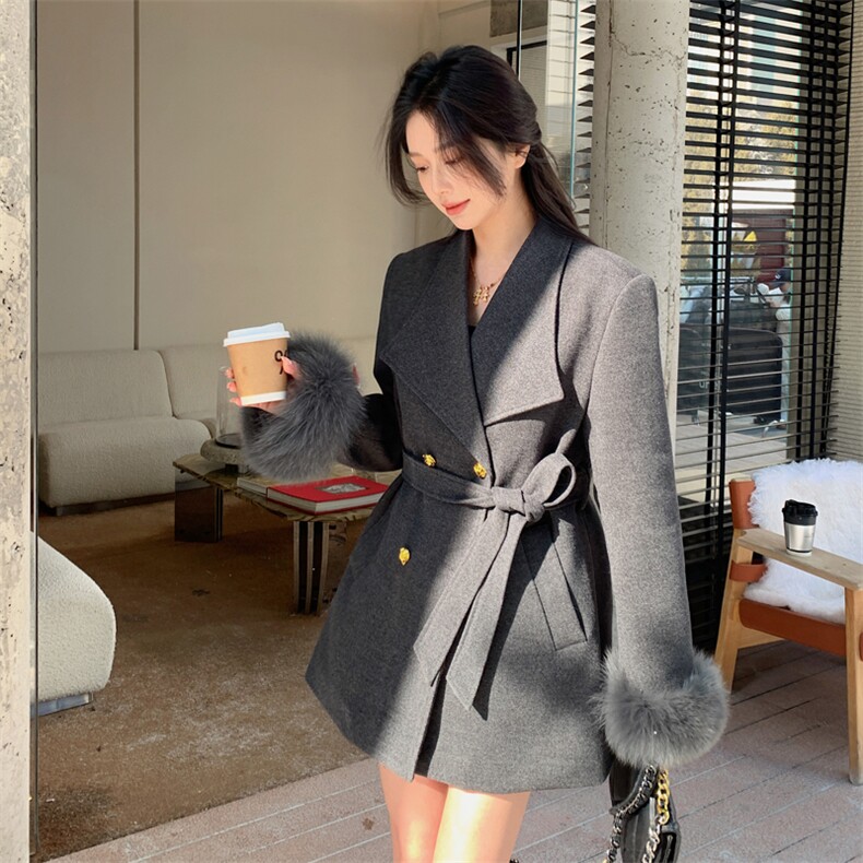 韩系小香风毛毛袖口休闲羽绒服女2025冬季新款小个子气质西装外套,女装羽绒服,2C266