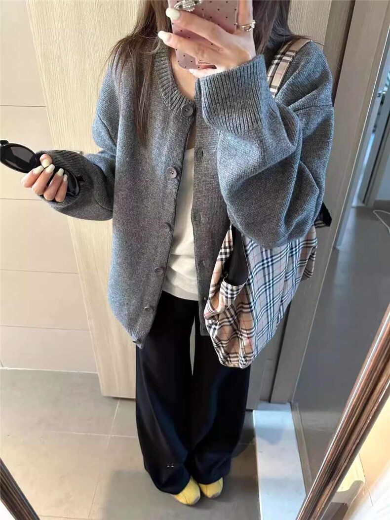 2025年秋季新款加厚针织女士羊毛开衫外套时尚休闲通勤百搭,女装羊毛衫,佳弈羊绒