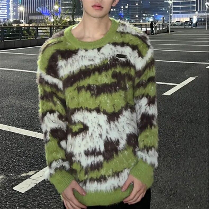 秋冬小众设计提花仿貂毛圆领毛衣男女简约慵懒宽松针织衫,男装针织衫/毛衣,星座506A