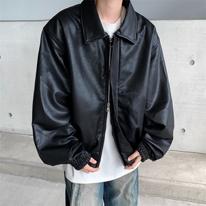 美式短款垫肩皮衣外套男春秋季休闲宽松PU皮夹克1001-1-HY770-P70图片