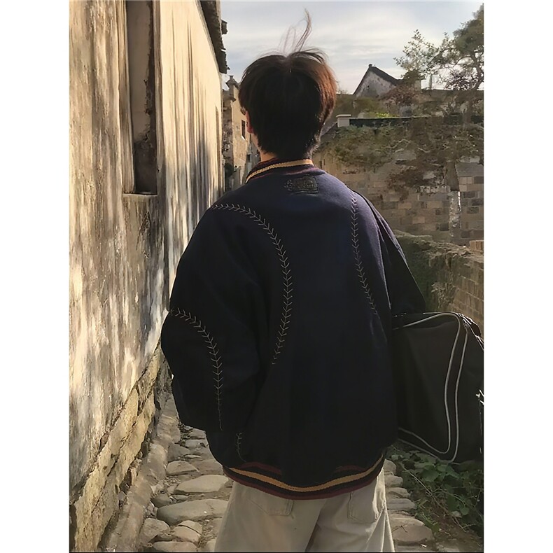 新款潮流冬季宽松棒球棉服男女同款小众设计感美式休闲厚外套,男装棉衣,四季星座505