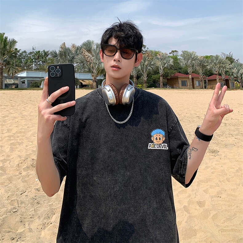 T恤标准ins青春流行文艺夏季圆领时尚潮牌潮五分袖男潮流,男装T恤,星座716-2