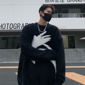 潮美式抽象男女秋冬季慵懒风情侣装潮牌宽松针织衫MY245/P50图片
