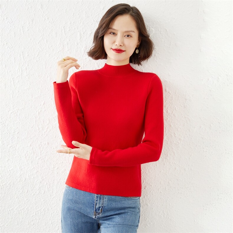 时尚百搭高领仿羊毛针织衫女秋冬季新款显瘦修身长袖打底衫上衣图片