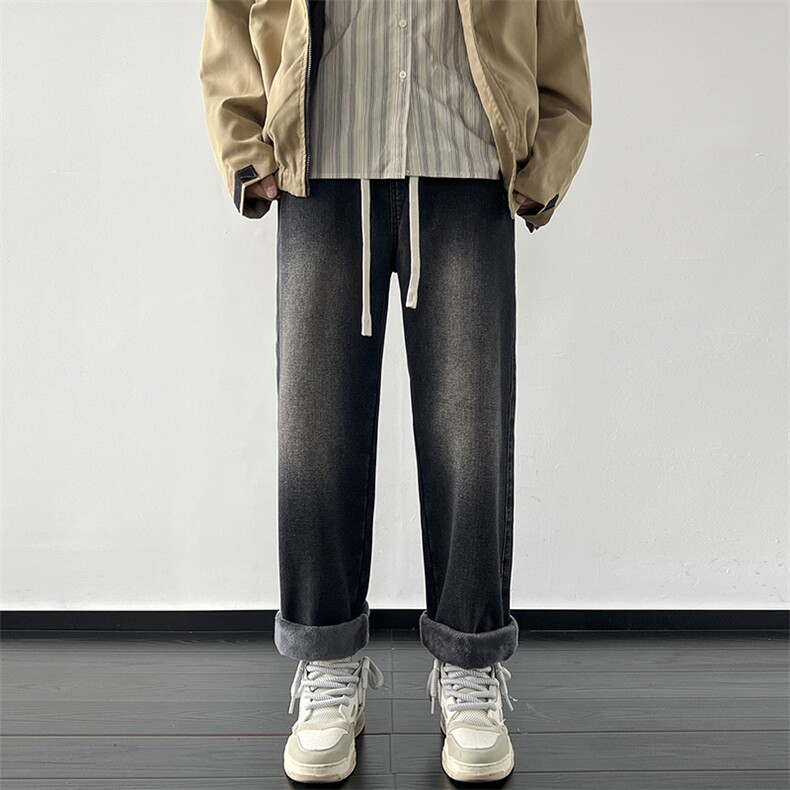 美式复古加绒加厚牛仔裤秋冬季潮流宽松阔腿XZ225-3-CK04-P60控85,男装牛仔裤,星座225-3