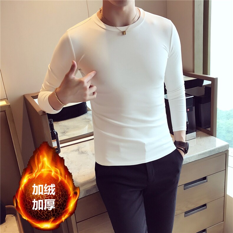 T5008-p40冬季加绒加厚纯色圆领长袖T恤男店主风,男装T恤,电商D303