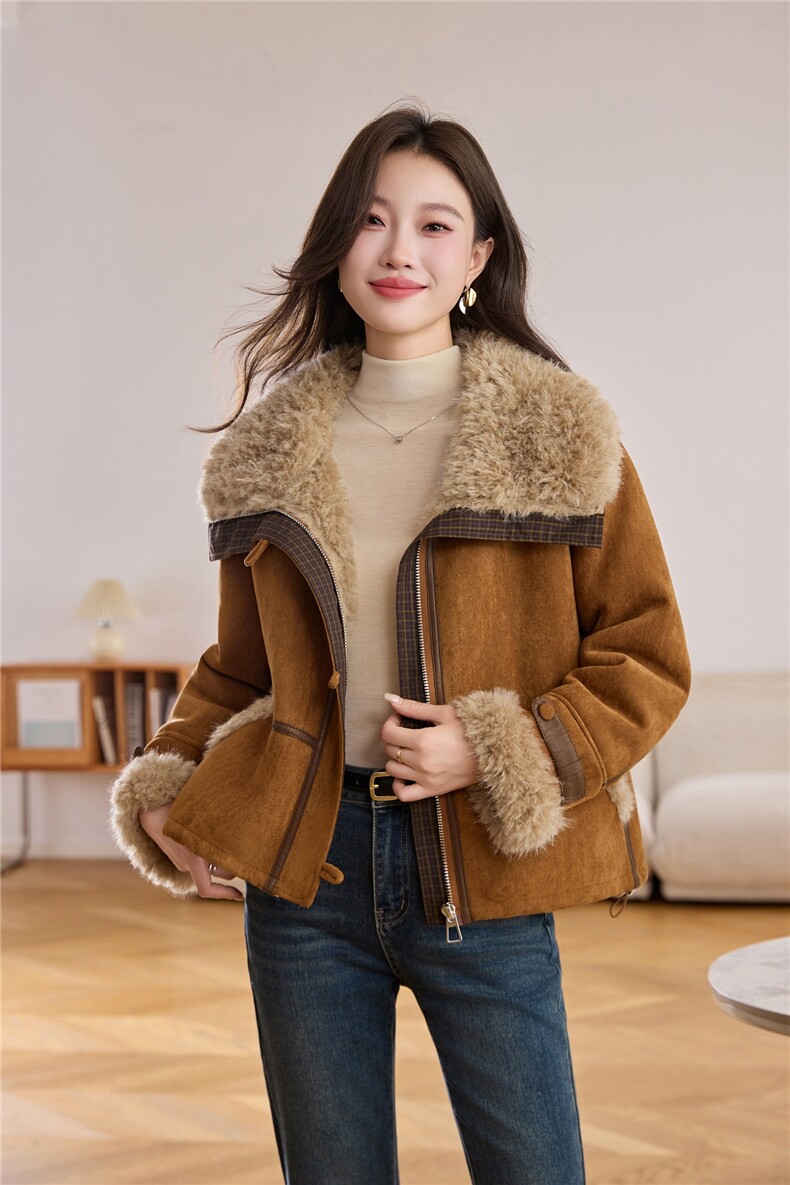 2025年冬季羊羔毛潮休闲新款短款外套,女装羊羔毛/颗粒绒,秀美人生
