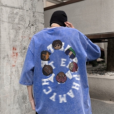 B239-1113-P38美式卡通头像印花复古水洗做旧高克重短袖T恤，男装T恤，星座514-2(原B239)
