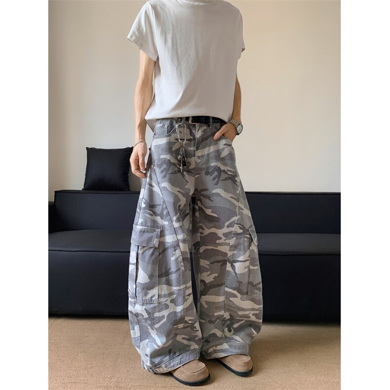 美式复古多口袋迷彩弯刀牛仔裤男宽松阔腿工装裤子N698-P65图片