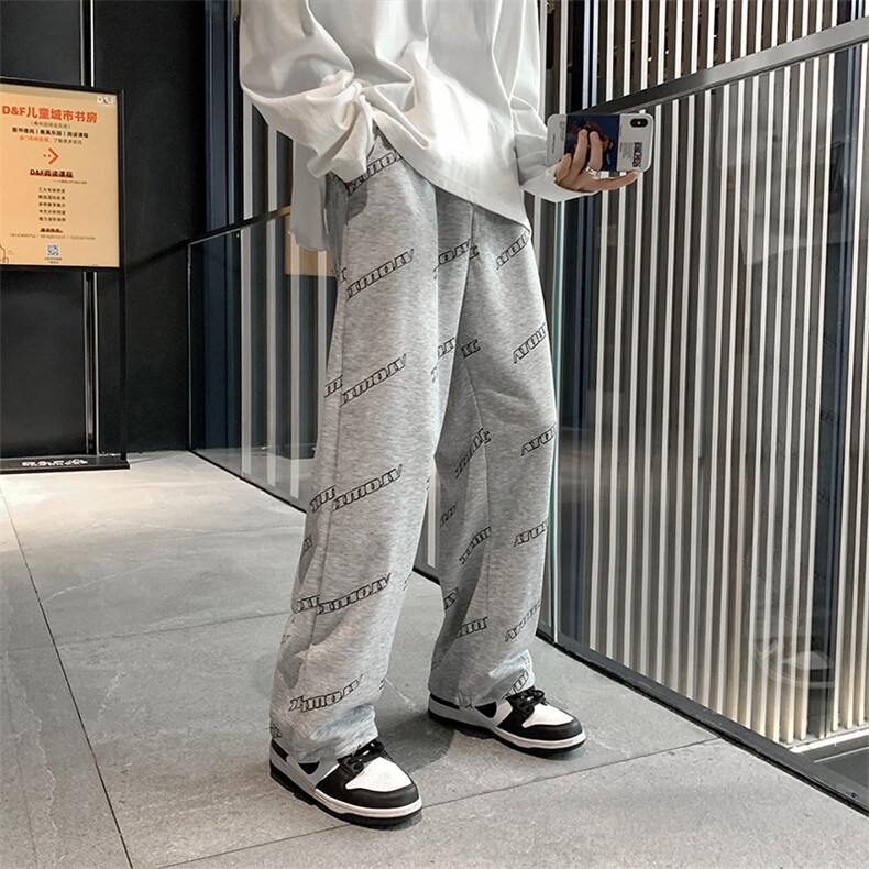 2023新款男士直筒宽松抽绳印花字母潮卫裤休闲长裤男K1177-P32,男装休闲裤,星座512-2