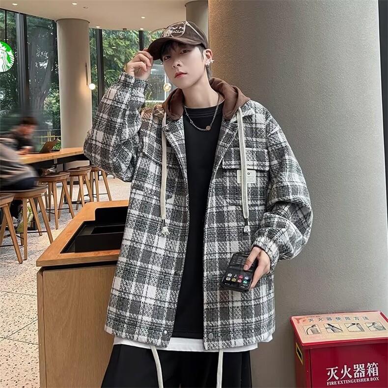 格子毛呢外套男士秋冬季日系复古潮牌宽松WA64-P78,男装夹克,星座1109-3