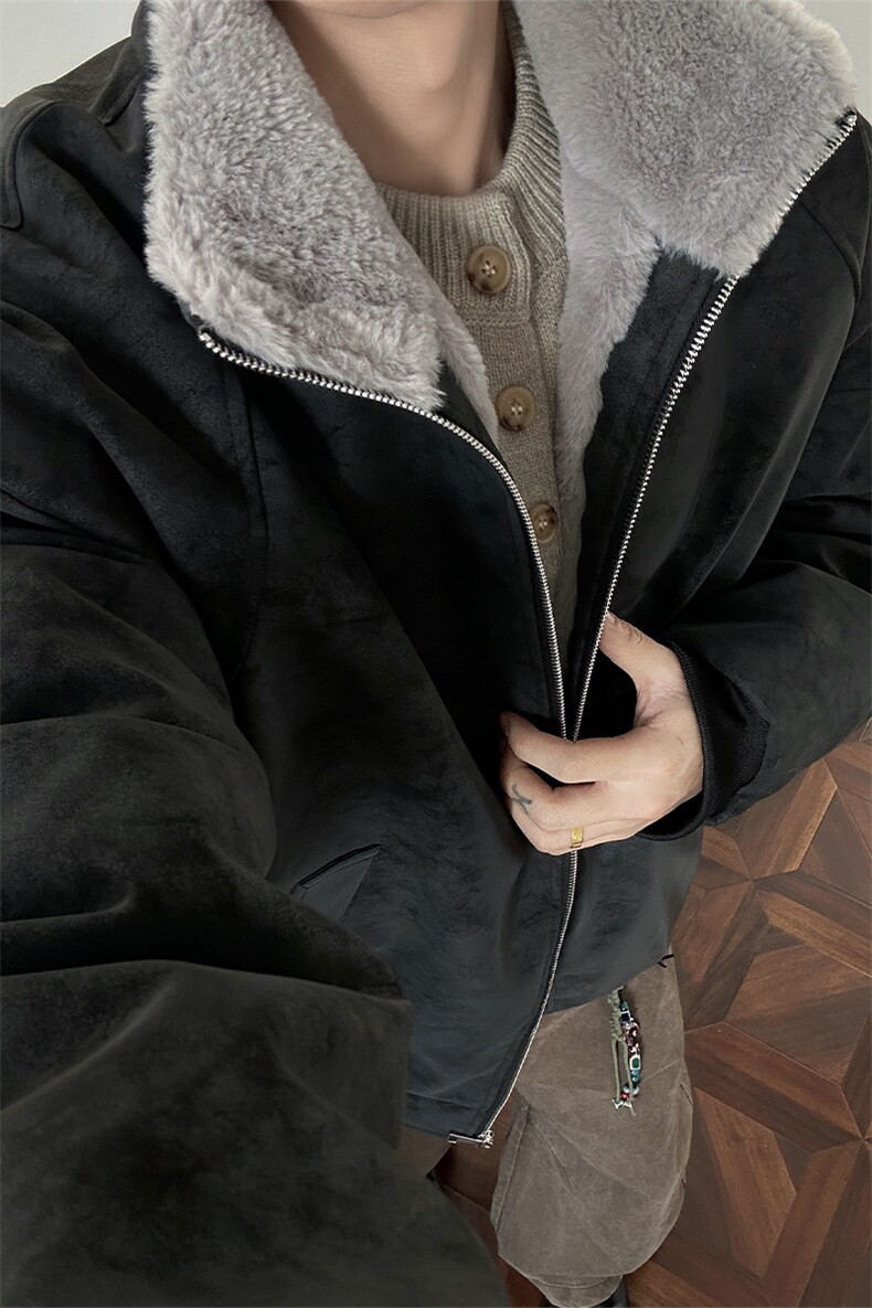 秋冬男士美式高街冬季重磅座山雕貂毛pu皮棉衣男女加厚外套,男装皮衣,电商B319