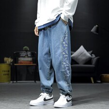2021春日系沙发墙拼接牛仔裤松紧小脚库九分宽松男裤N8150-P55，男装牛仔裤，电商A001