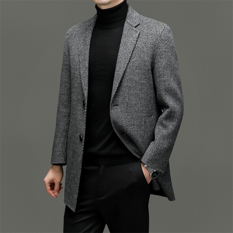 M3810-28钱塘2020-3商务休闲冬季厚款百搭中年男士毛呢外套P370，男装毛呢大衣，钱塘207-3