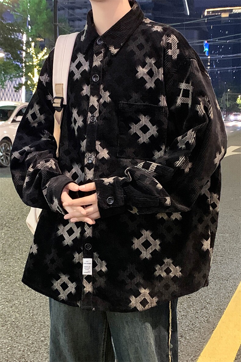 港风春秋新款时尚潮流印花衬衫夹克男上衣百搭XY-2351-P70加绒90,男装夹克,星座717