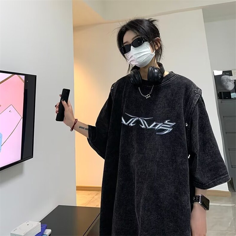 美式重磅水洗短袖T恤男女宽松可拆卸袖子体恤潮牌中性风无袖背心,男装背心/马甲,星座601-1