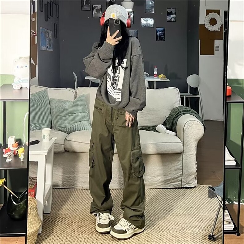 直筒工装裤牛仔秋季新款宽松显瘦阔腿裤美式复古休闲裤G207P45,男装休闲裤,星座1116-2