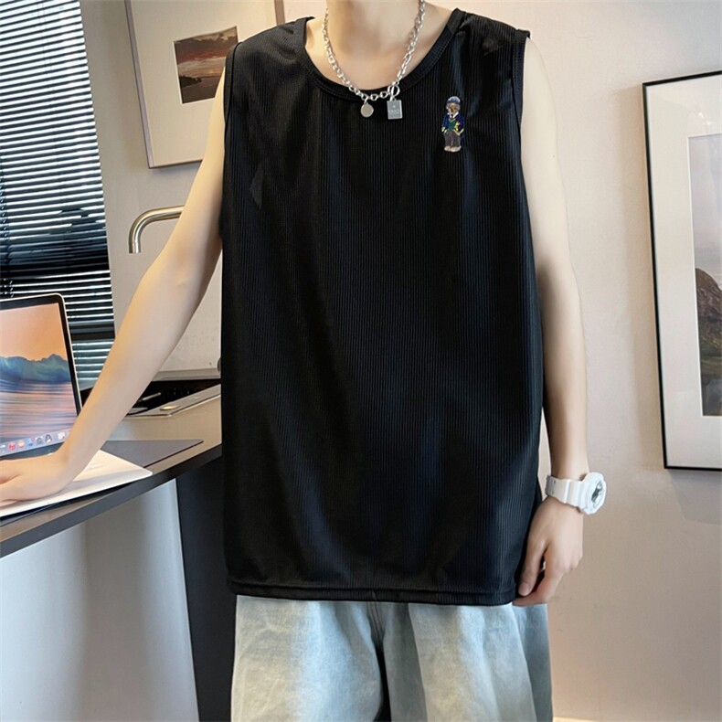 冰丝华夫格背心男夏季韩版潮流日系情侣装薄款刺绣T恤T1088-P22,男装背心/马甲,星座512-3