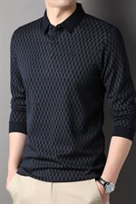 G88157男式2023年秋季新款T恤衫男长袖羊毛青年休闲体恤P72，男装T恤，电商B360