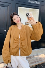 韩版休闲南瓜色褶皱短外套女春秋2025新款小个子夹克上衣流行爆款，女装短外套，2D143