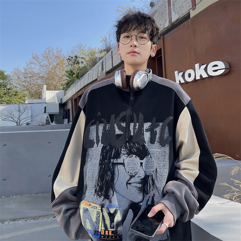 春款新款热卖货足半拉链卫衣复古痞帅立领宽松外套HY484P55控78，男装卫衣，电商A102B