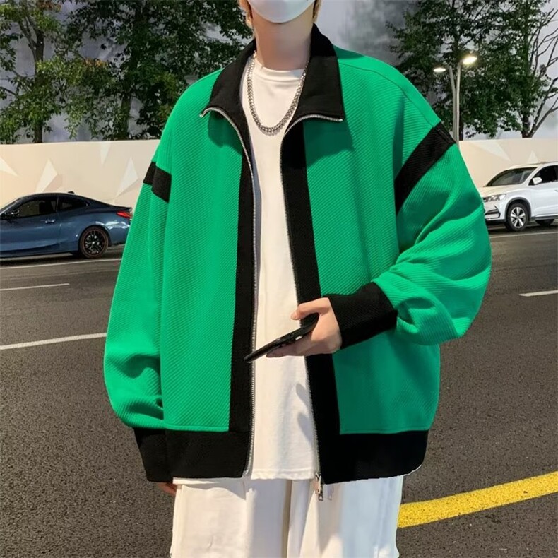 新款夹克男秋季宽松潮ns港风拼色外套痞帅休闲针织上衣JK133-P55,男装夹克,星座1008-1