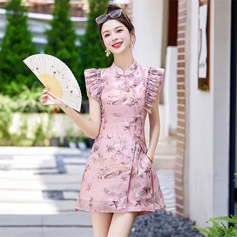 高端新中式国风套装女装2025夏新款气质小个子改良旗袍短裤两件套,女装套装/套裙,布芭啦