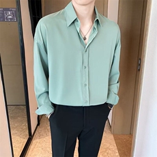 冰丝短袖纯色衬衫男士夏季黑色高级感白色痞帅长袖衬衣C06，男装衬衫，星座1116A-2（原606A-1）
