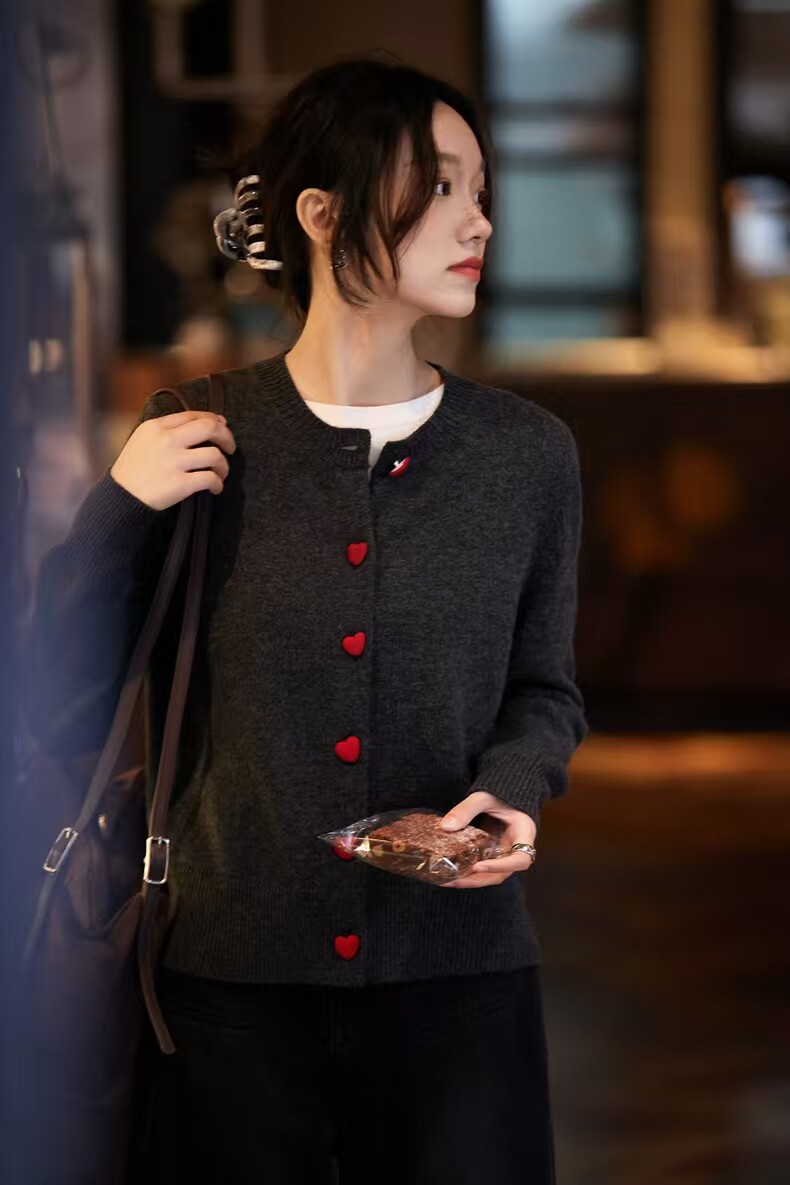 法式miu系开衫100纯棉针织毛衣女2025新款秋冬加厚保暖毛衣外套潮,针织衫/毛衣,初婷羊绒