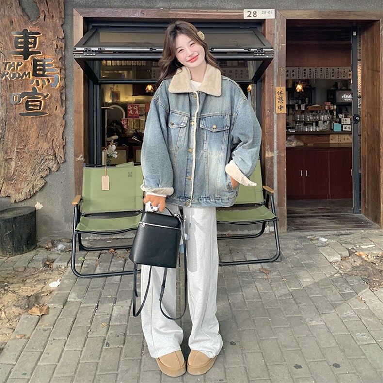 新品大货主推款仿水貂毛牛仔派克服保暖外套,719-P205-K308,女装短外套,2C075