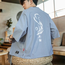 F70P45咖啡厅2024春夏装新款风大码宽松七分袖汉服开衫外套，男装T恤，电商A026