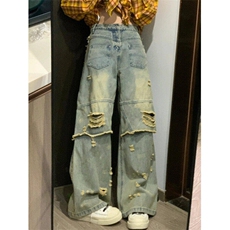 NZP88LL-P61美式复古破洞牛仔裤男高街直筒高个子裤子，男装牛仔裤，星座1007（原301D）