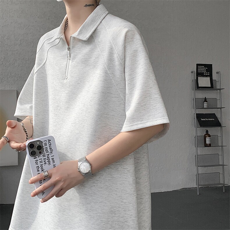 8XL-M半拉链t恤短袖POLO衫男款夏季美式翻领宽松大码半袖DT008P45图片