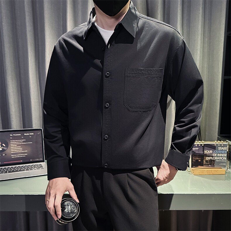 新款足货秋冬男士内搭外穿纯色长袖衬衫小伙主推衬衣C602P48控78图片