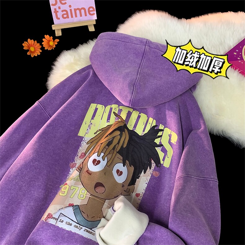 直播品质500克重磅潮牌美式做旧炒雪花水洗加绒卫衣H1356特P65,男装卫衣,电商A486